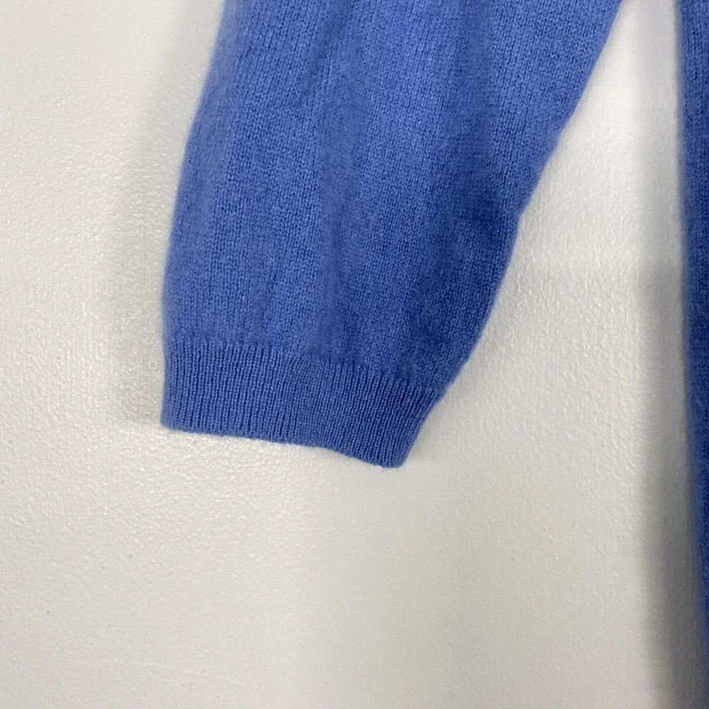 Talbots Cashmere Sweater Womens Medium Blue 3/4 Sleeve‎ Crewneck Knit Pullover